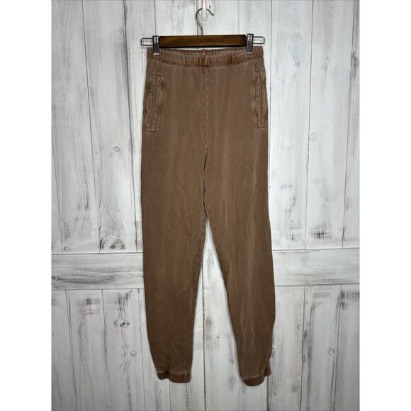 Joah Brown Pants - JOAH BROWN COTTON HI RISE EMPIRE JOGGER SWEATPANTS DRAWSTRING BROWN POCKETS XS/S